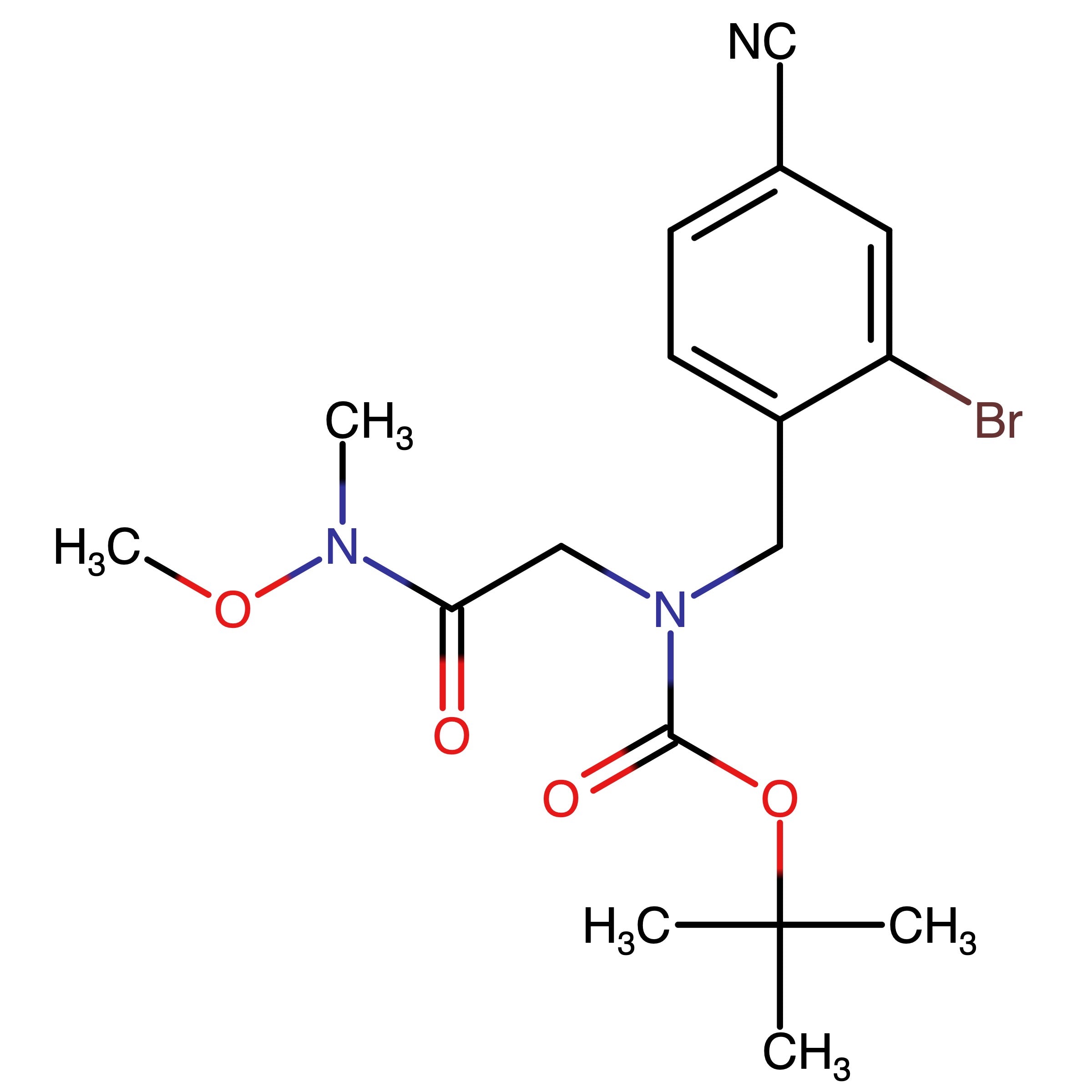 CAS RN 2757409-55-3 | Name: tert?Butyl 2?bromo?4?cyanobenzyl{2?[methoxy(methyl)amino]?2?oxoethyl}carbamate