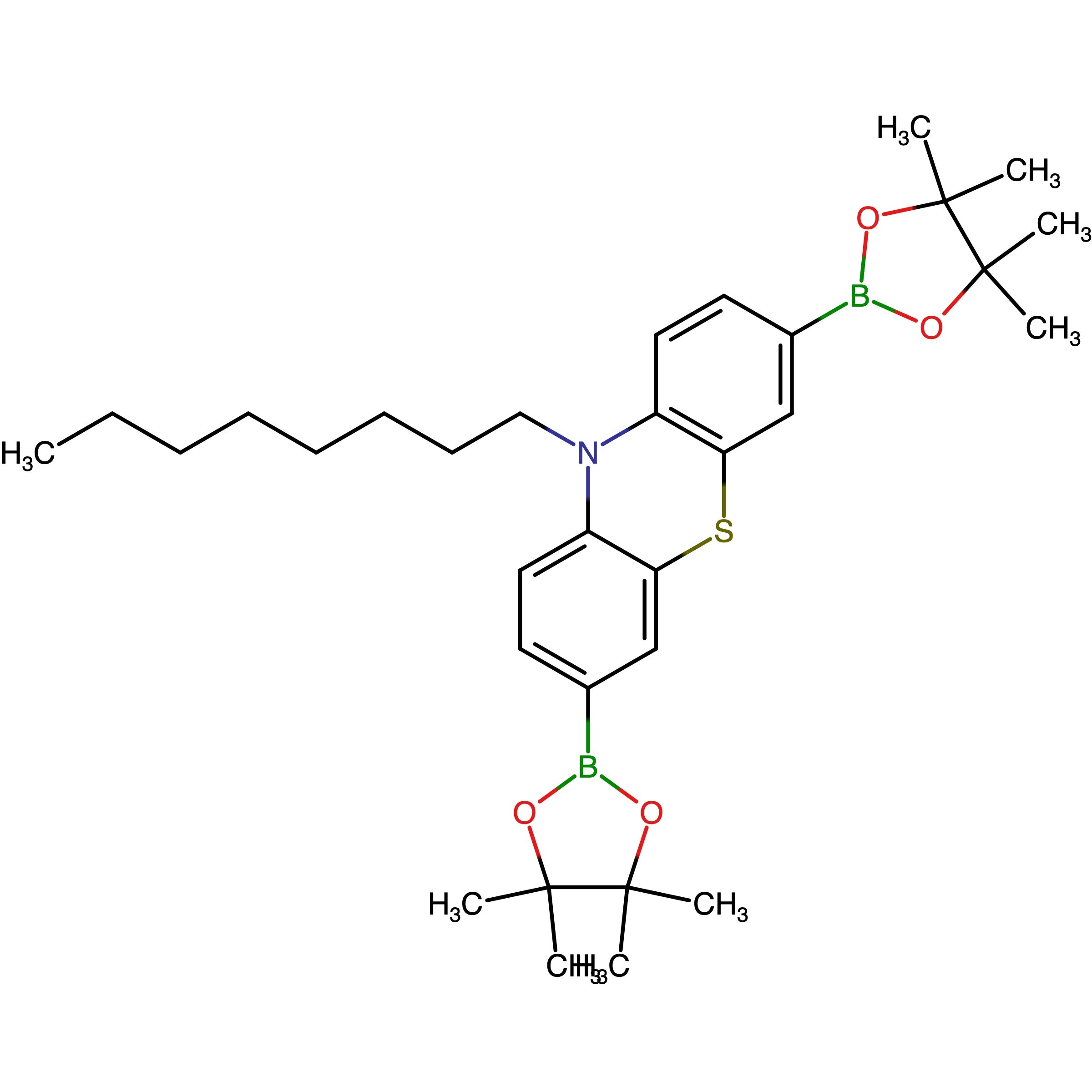CAS RN 1327236-70-3 | 10-Octyl-3,7-bis-(4,4,5,5-tetramethyl-1,3,2-dioxaborolan-2-yl)phenothiazine