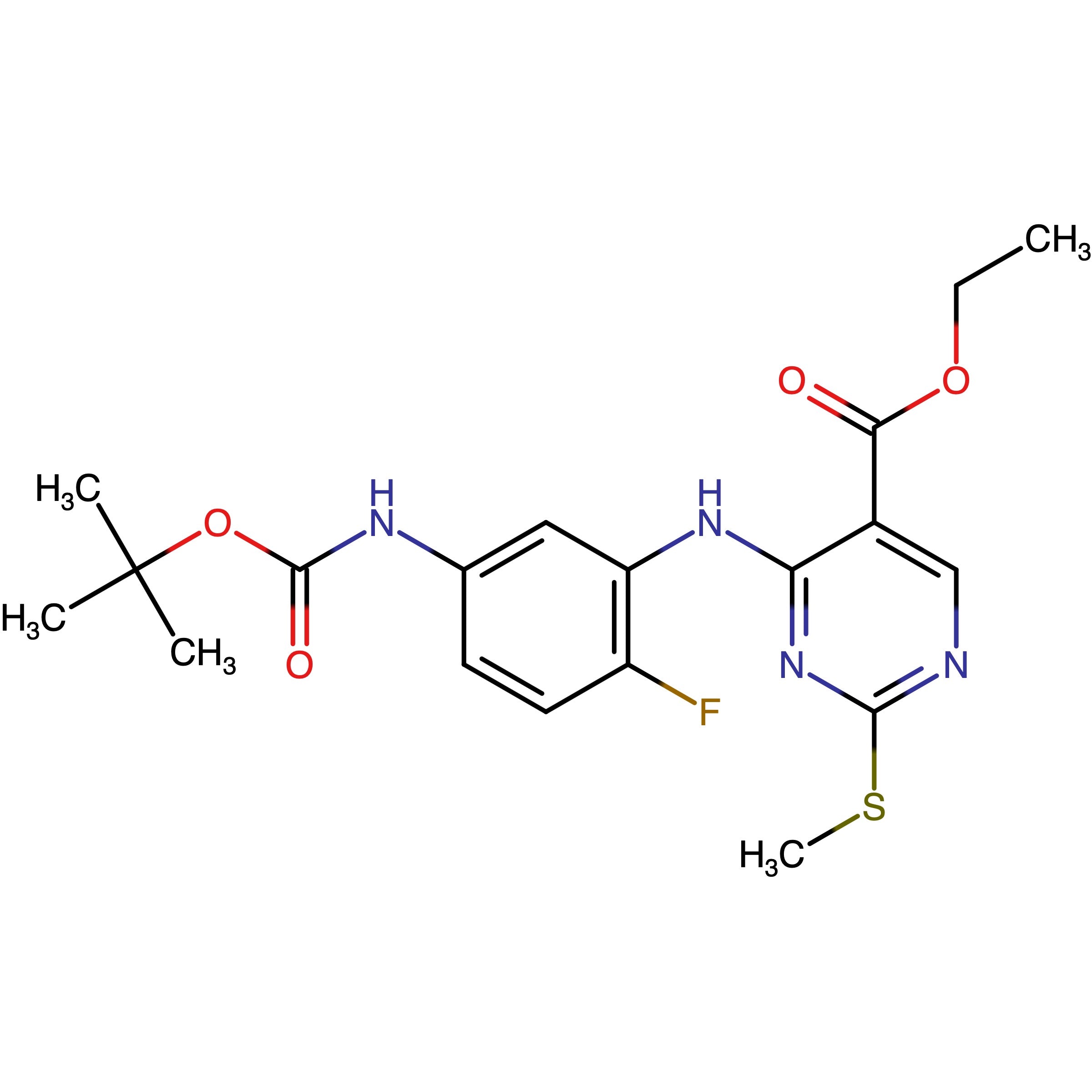 CAS RN 1625678-02-5 | Ethyl 4-((5-((tert-butoxycarbonyl)amino)-2-fluorophenyl)amino)-2-(methylthio)pyrimidine-5-carboxylate