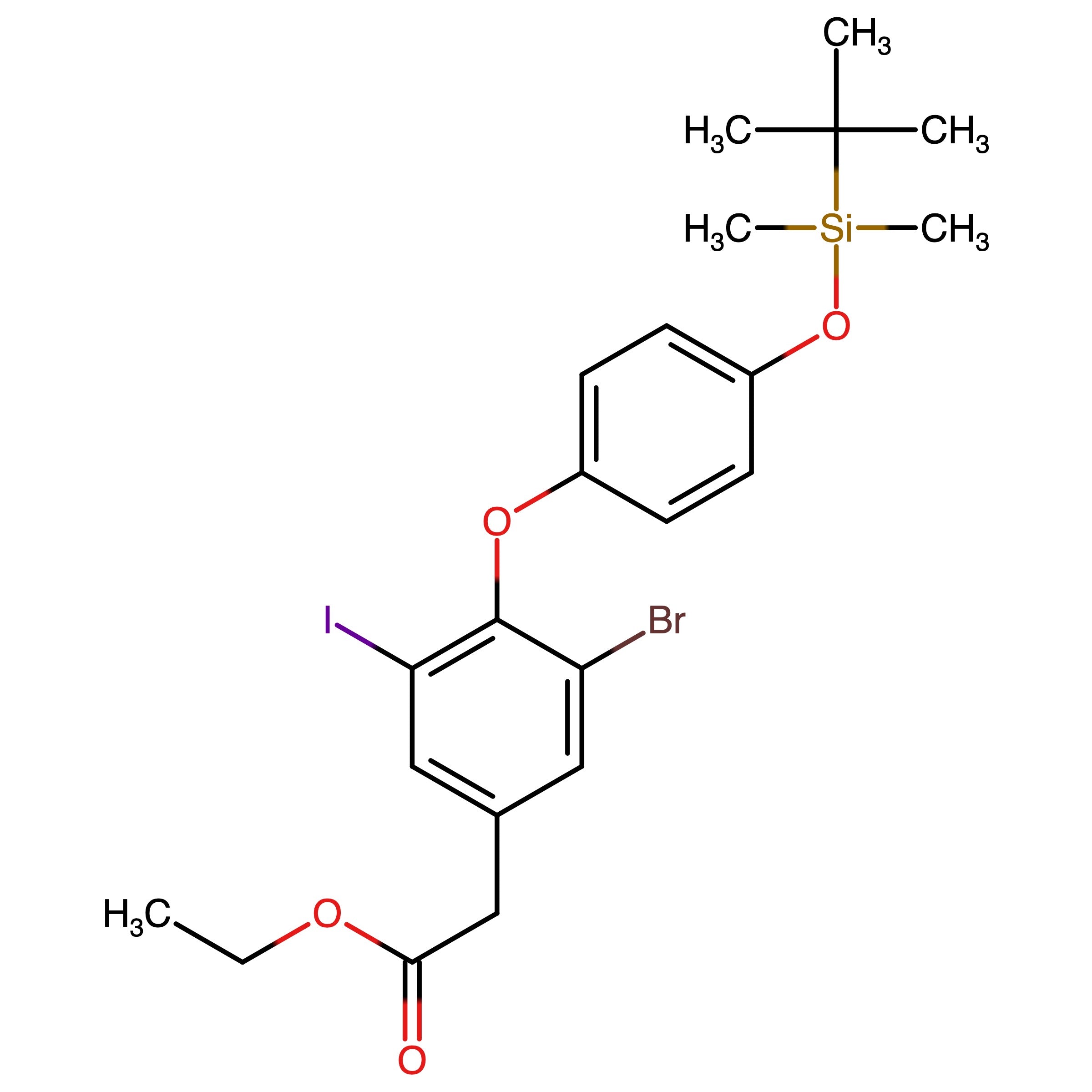CAS RN 2636771-05-4 | Ethyl 3-bromo-4-(4-[tert-butyldimethylsilyloxy]phenoxy)-5-iodophenylacetate