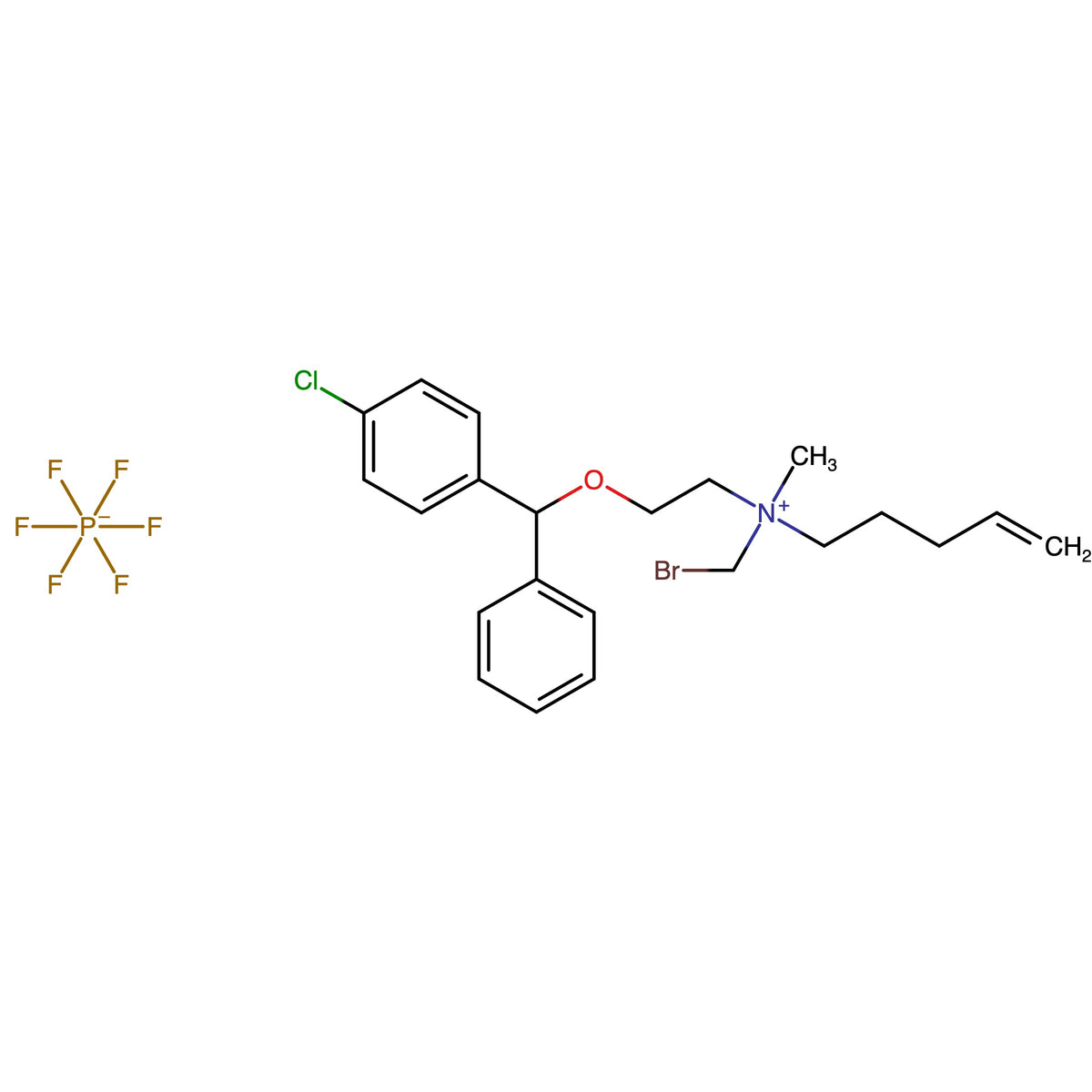 Bromomethylmethyl(2-(((4-chlorophenyl)(phenyl)methyl)oxy)ethyl)(4-penten-1-yl)azanium hexafluorophosphate (mixture of diastereomers)