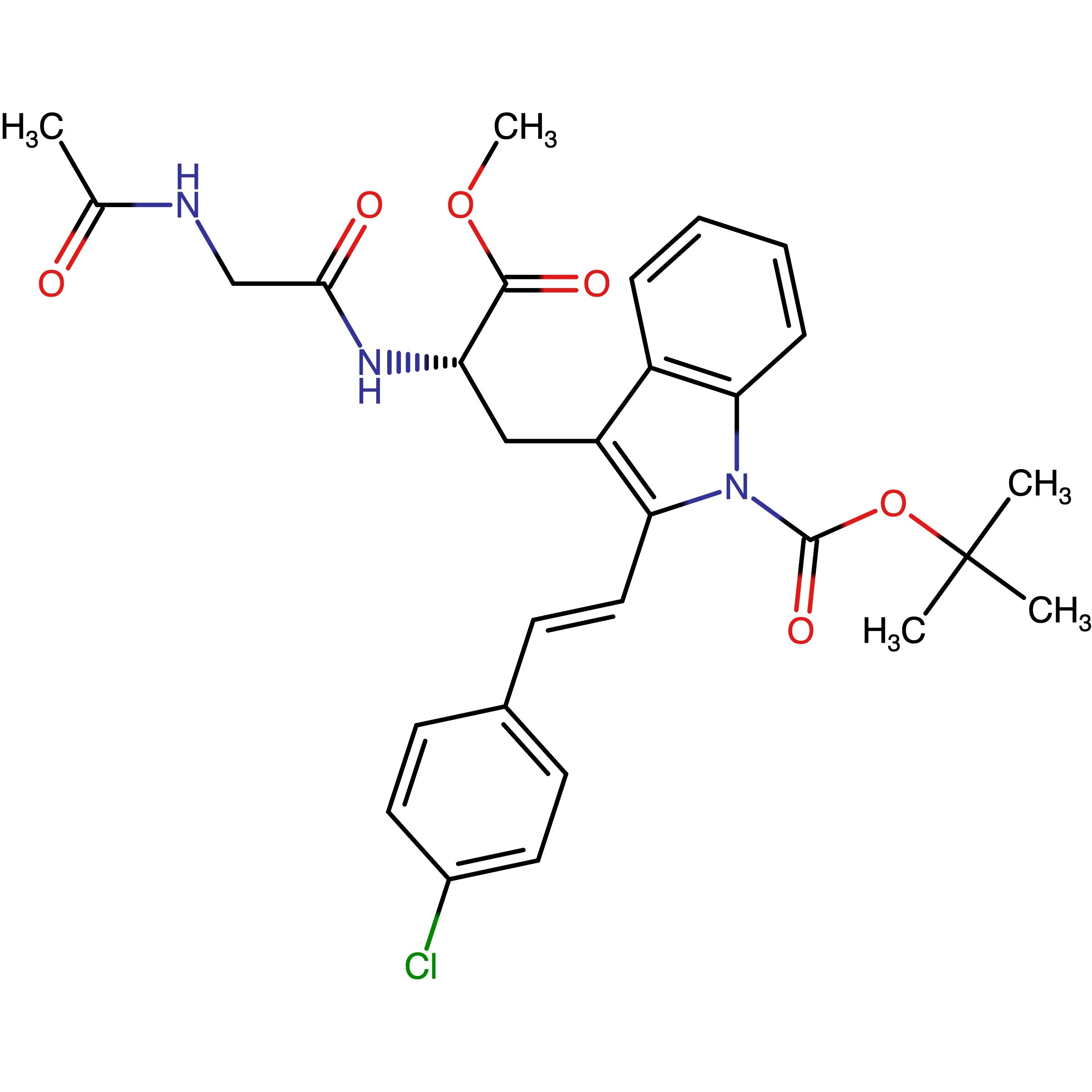 CAS 2375596-76-0 | tert-Butyl (S)-3-(2-(2-acetamidoacetamido)-3-methoxy-3-oxopropyl)-2-(4-chlorostyryl)-1H-indole-1-carboxylate