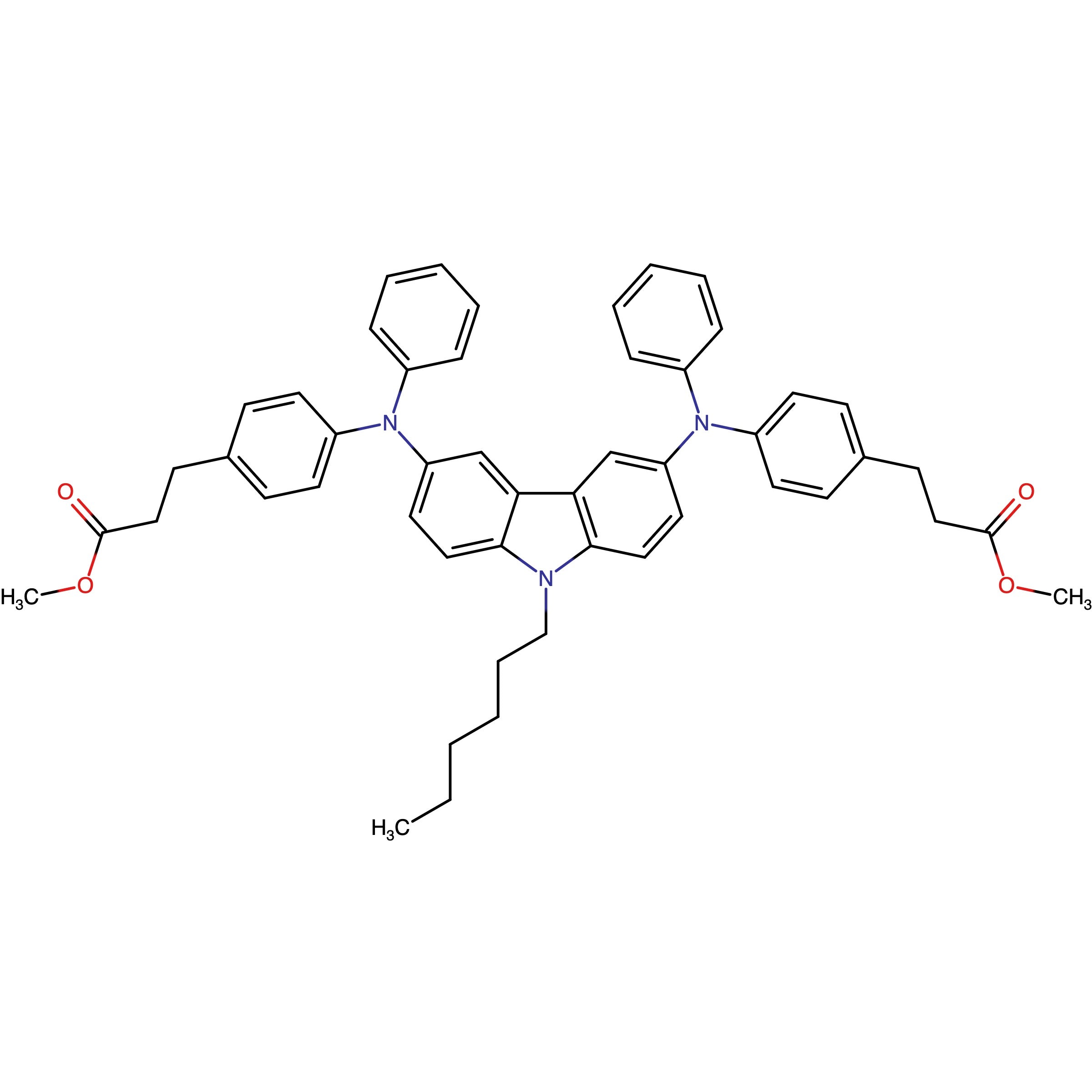 CAS 1092807-63-0 | Dimethyl 3,3'-(((9-hexyl-9H-carbazole-3,6-diyl)bis(phenylazanediyl))bis(4,1-phenylene))dipropionate