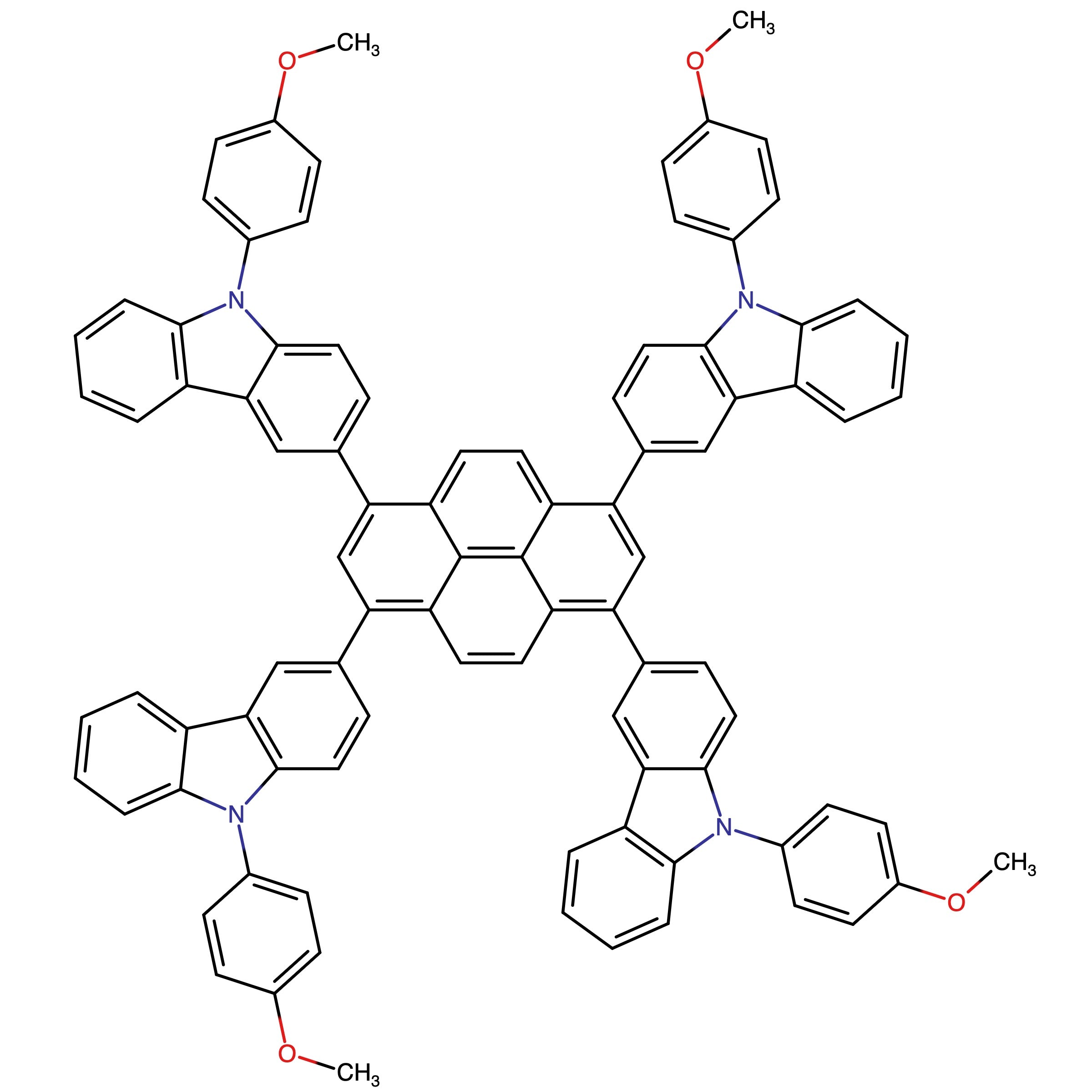 CAS RN 1609266-43-4 | 1,3,6,8-Tetrakis(9-(4-methoxyphenyl)-9H-carbazol-3-yl)pyrene