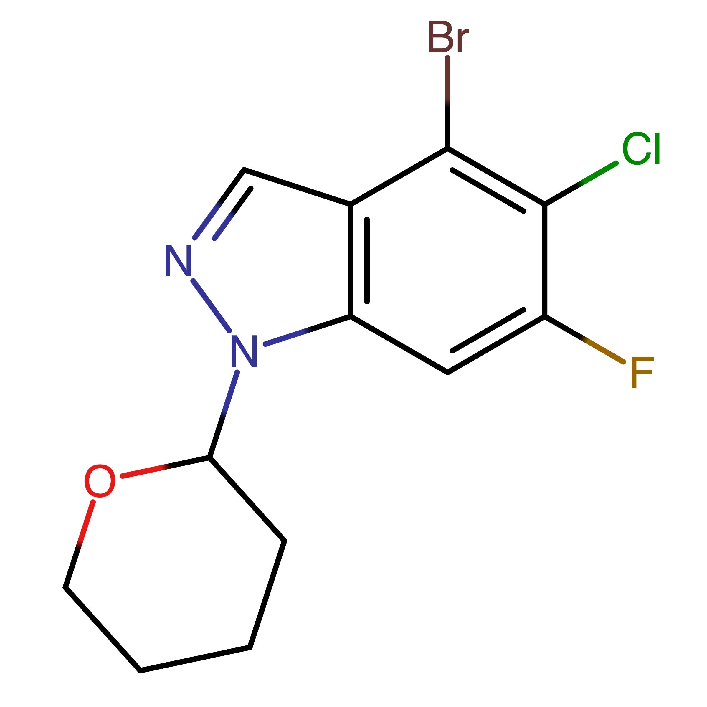 CAS 2368909-56-0 | 4-Bromo-5-chloro-6-fluoro-1-(tetrahydro-2H-pyran-2-yl)-1H-indazole | MFCD32879463
